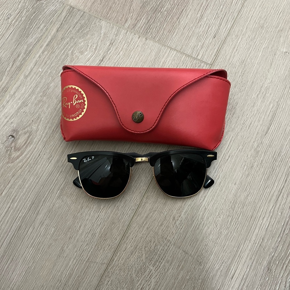 Ray-Ban black and gold polarized Clubmaster Sunglasses